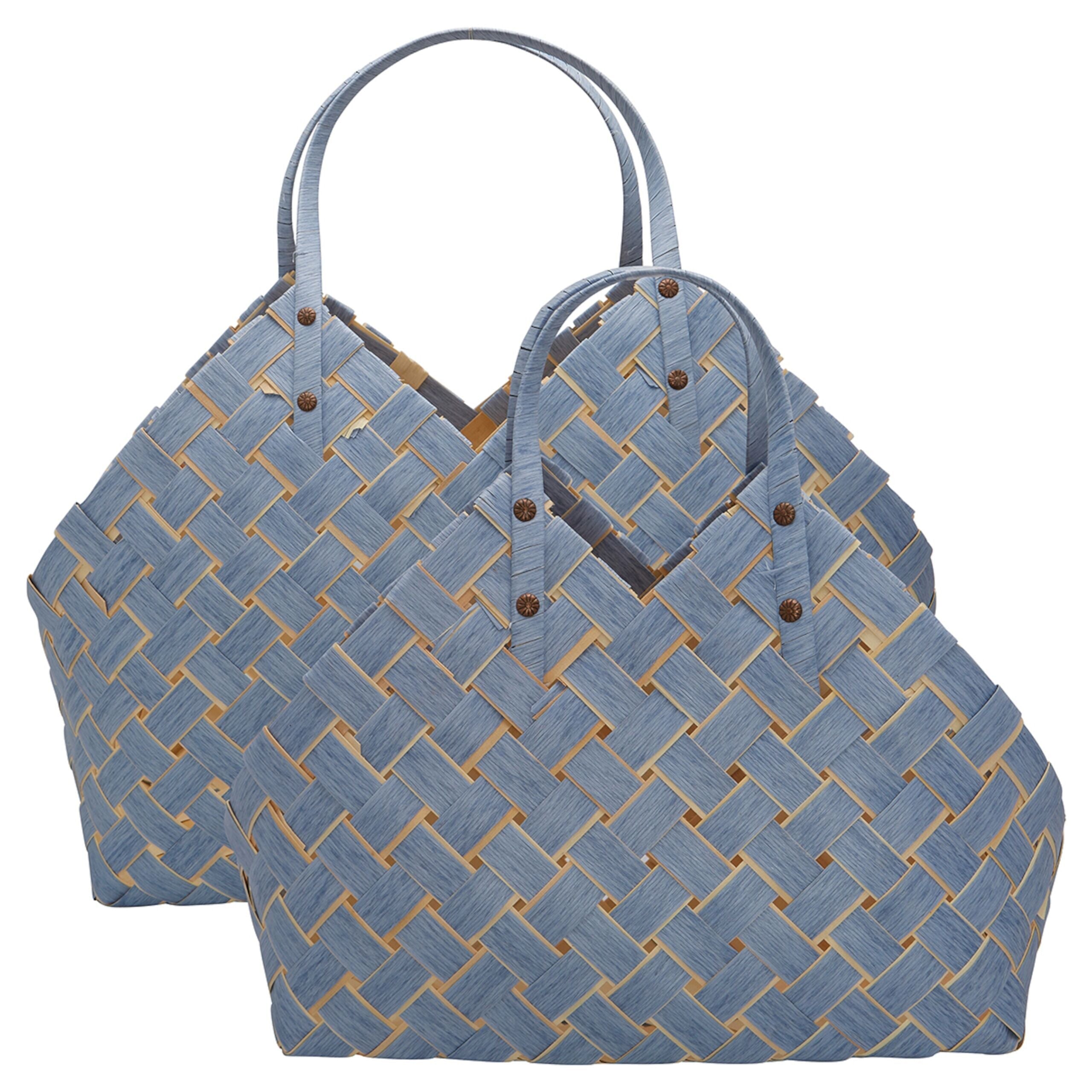 Flechtkorb mit Henkel im 2er-Set - 30x59 cm (Dusty Blue) GreenGate