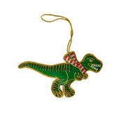 Ornament "Christmas - T Rex with Scarf" - 8,2x14x2 cm (Grün)