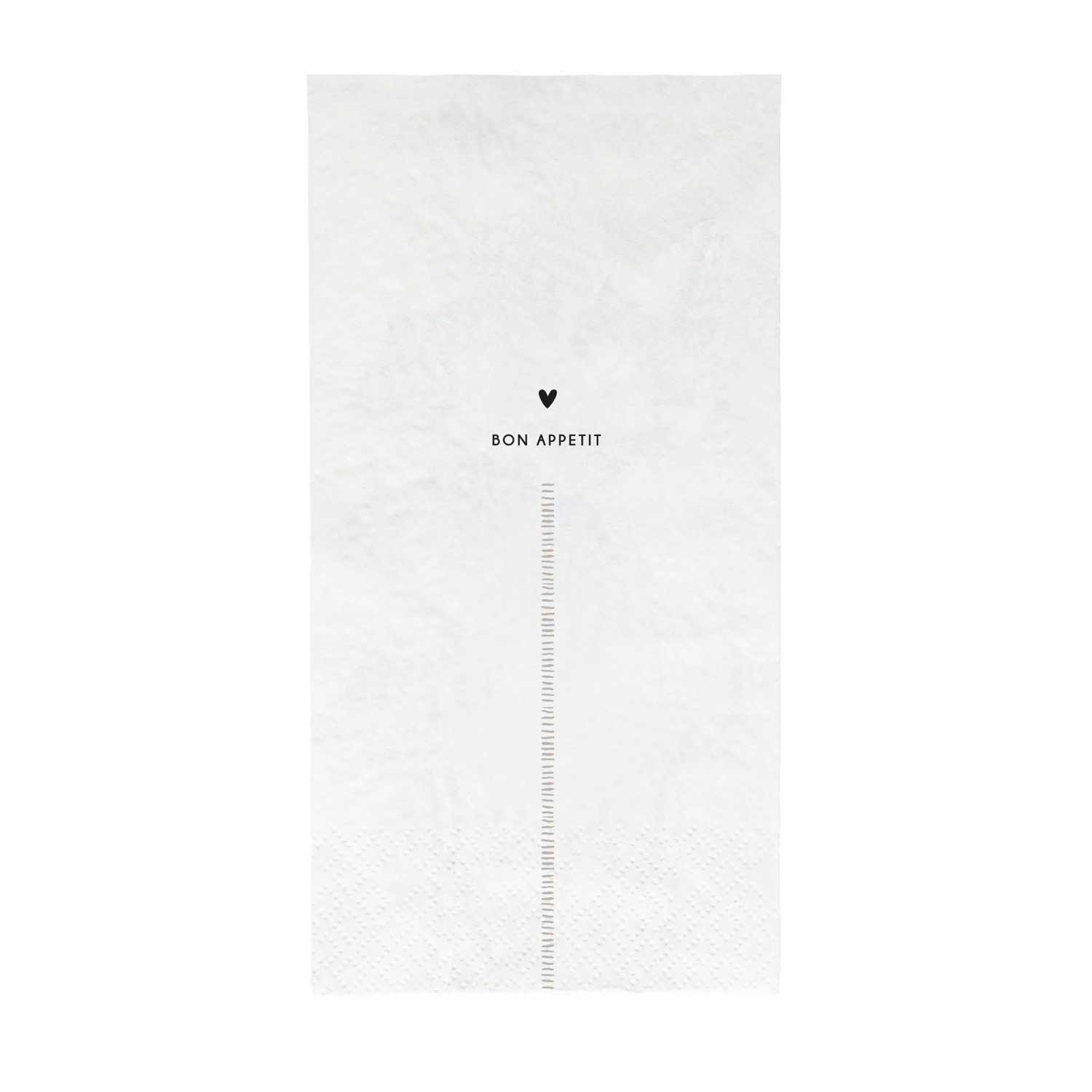 Papierserviette weiß mit „BON APPETIT“-Schrift und Herz, rechteckig