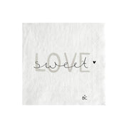 Weiße Papierserviette mit Sweet-Love-Schriftzug und Herzmotiv, quadratisch 12,5 cm