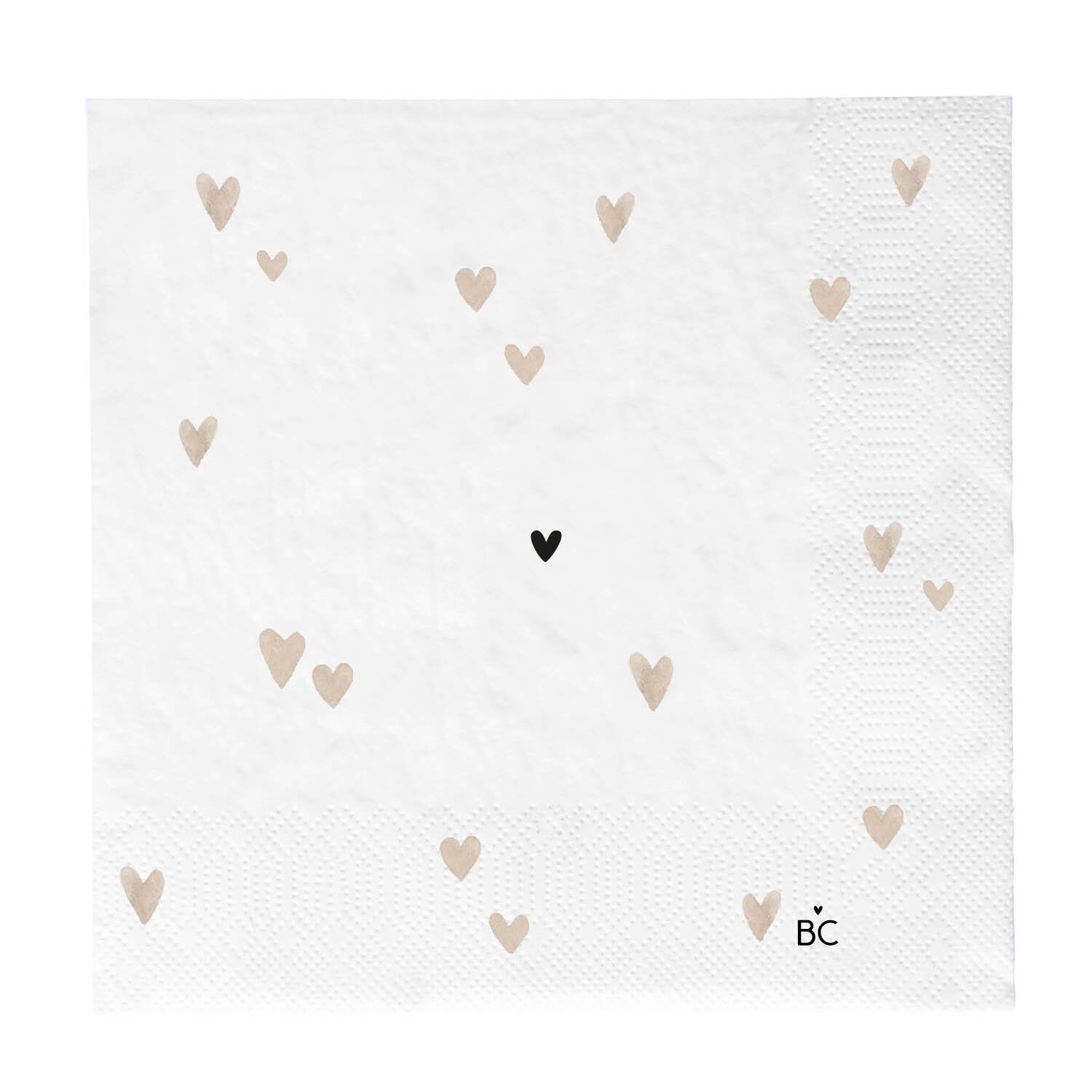 Serviette "Hearts" - 16,5x16,5 cm (Natur/Weiß)