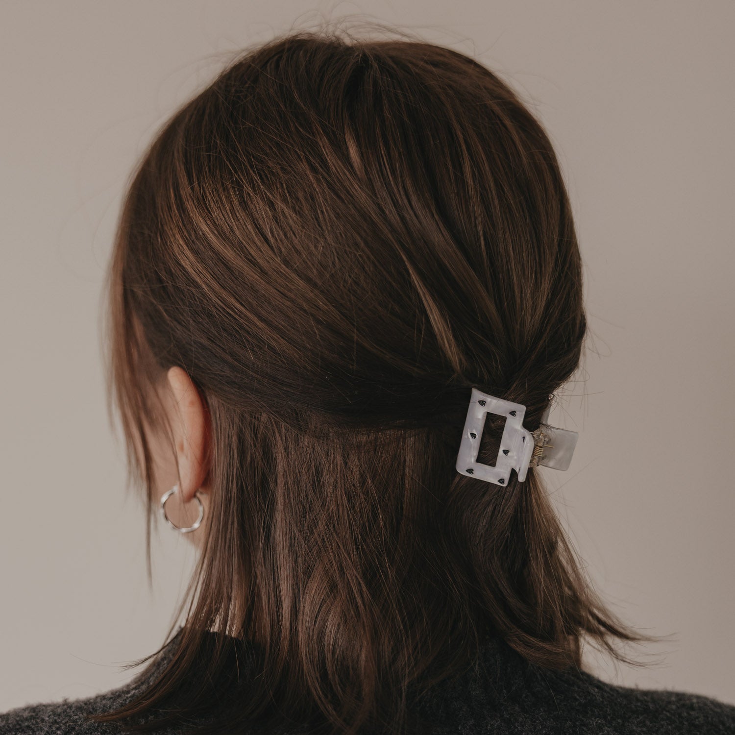 Haarspange eckig "Herzen" - Klein (Schwarz/Pearl)