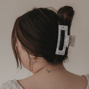Haarspange eckig "Herzen" - Maxi (Schwarz/Pearl)