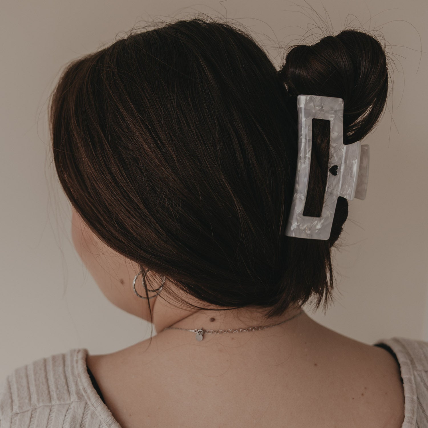Haarspange eckig "Herz" - Maxi (Schwarz/Pearl)