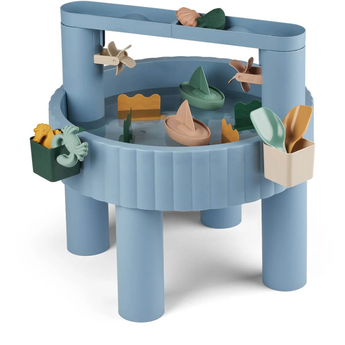 Aktivitätentisch „Sepp - Beach“ blau mit Spielmulde und bunten Wasserspiel-Elementen