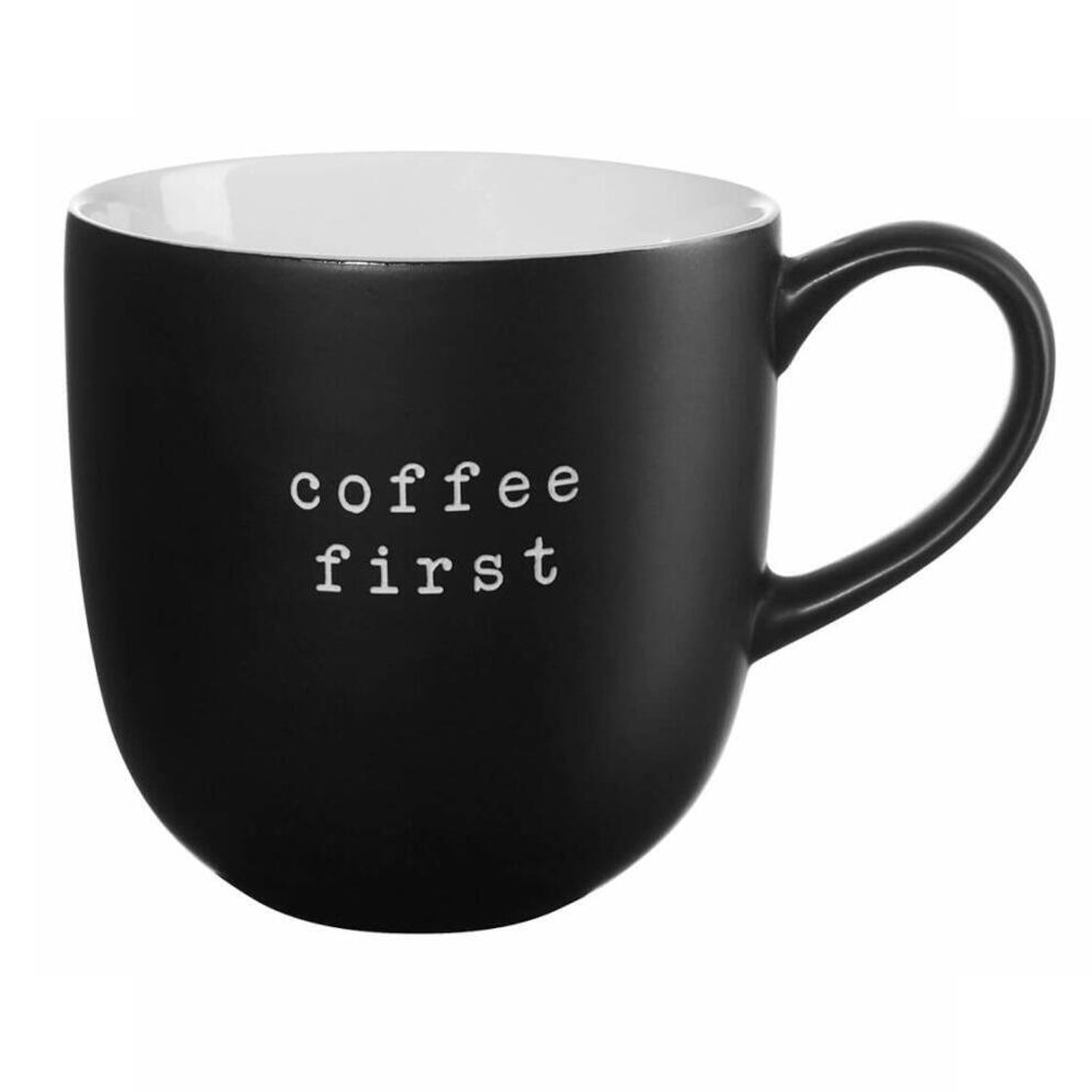 Henkelbecher "coffee first" - 350 ml (Schwarz)