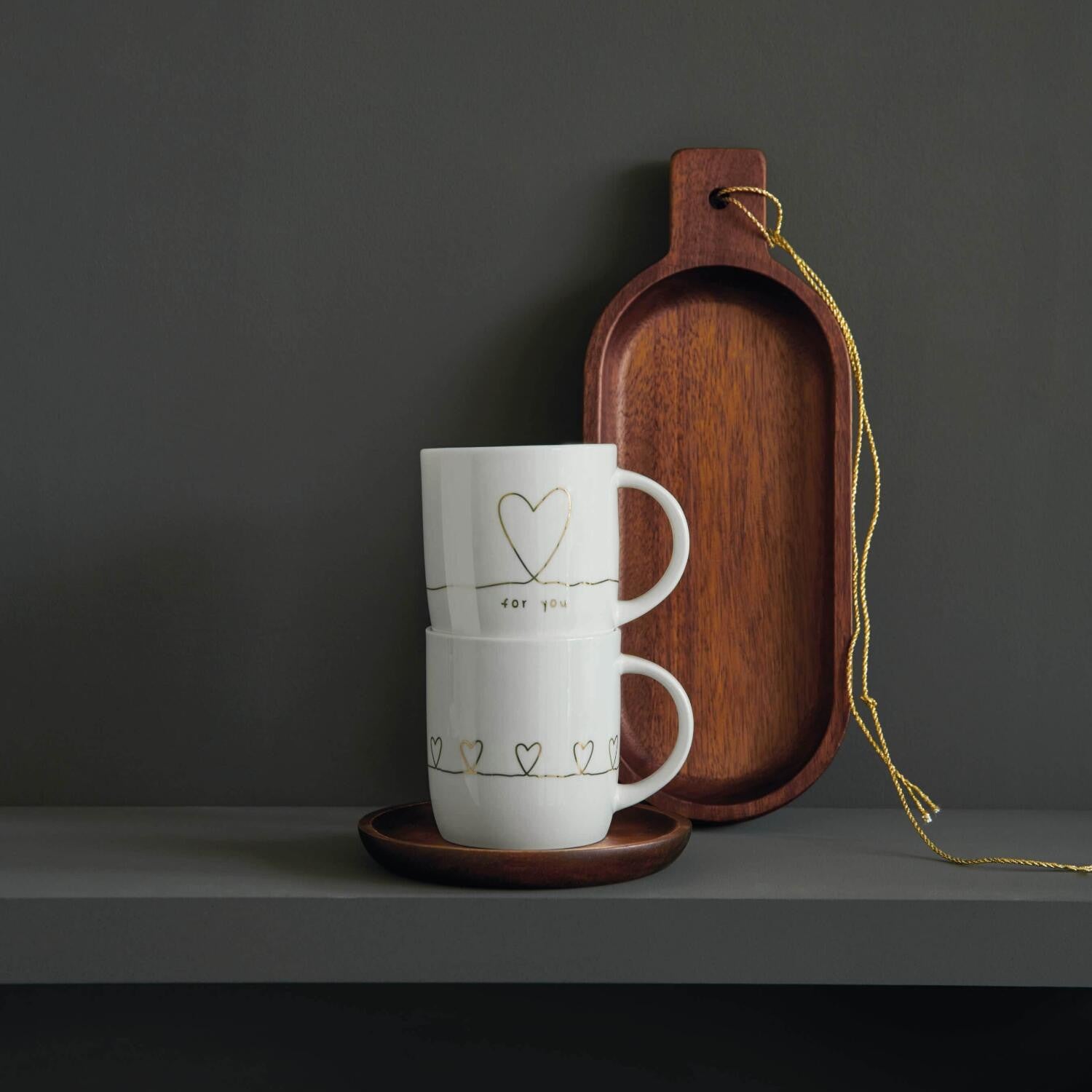Henkelbecher "Hearts" - 350 ml (Weiß/Gold)
