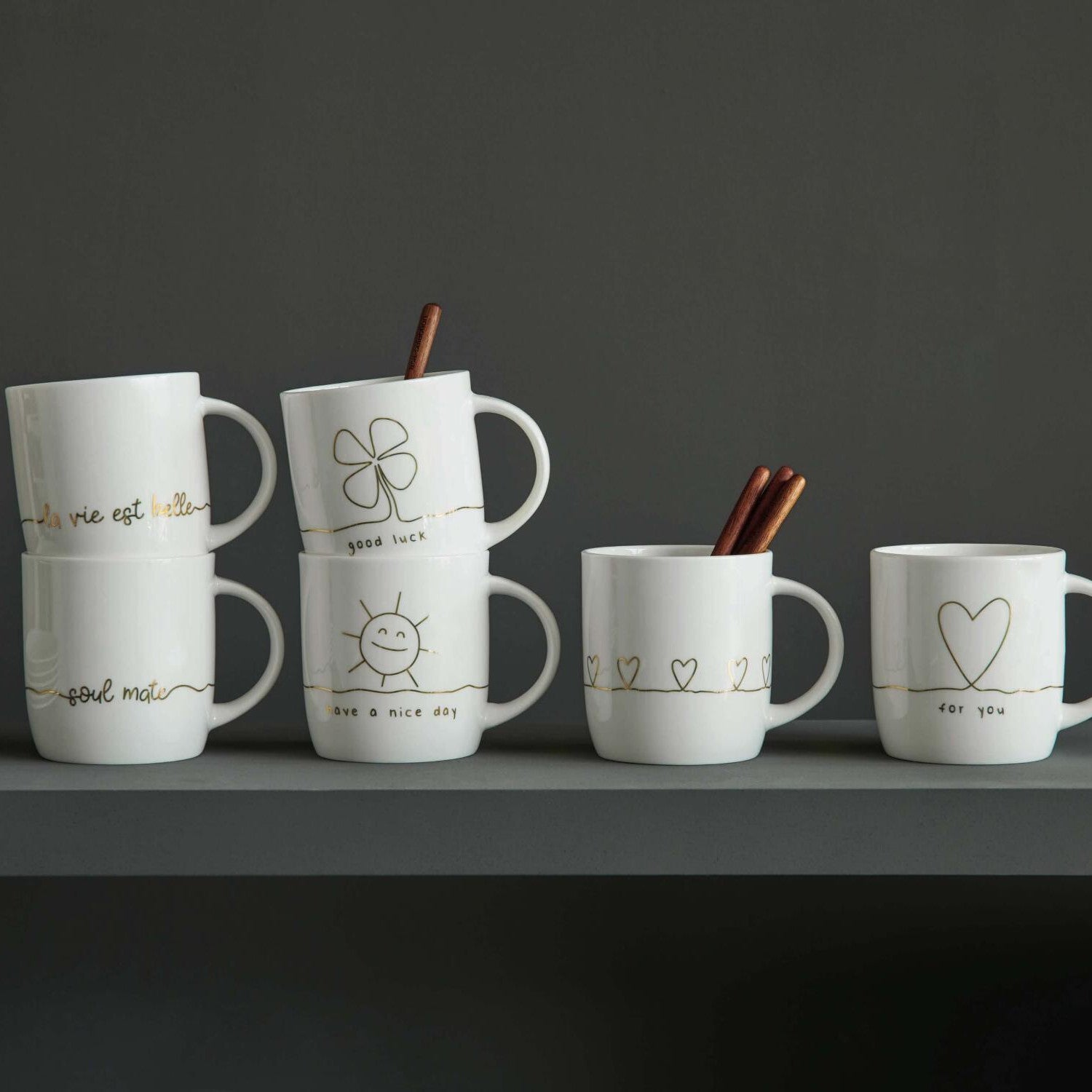 Henkelbecher "For You" - 350 ml (Weiß/Gold)