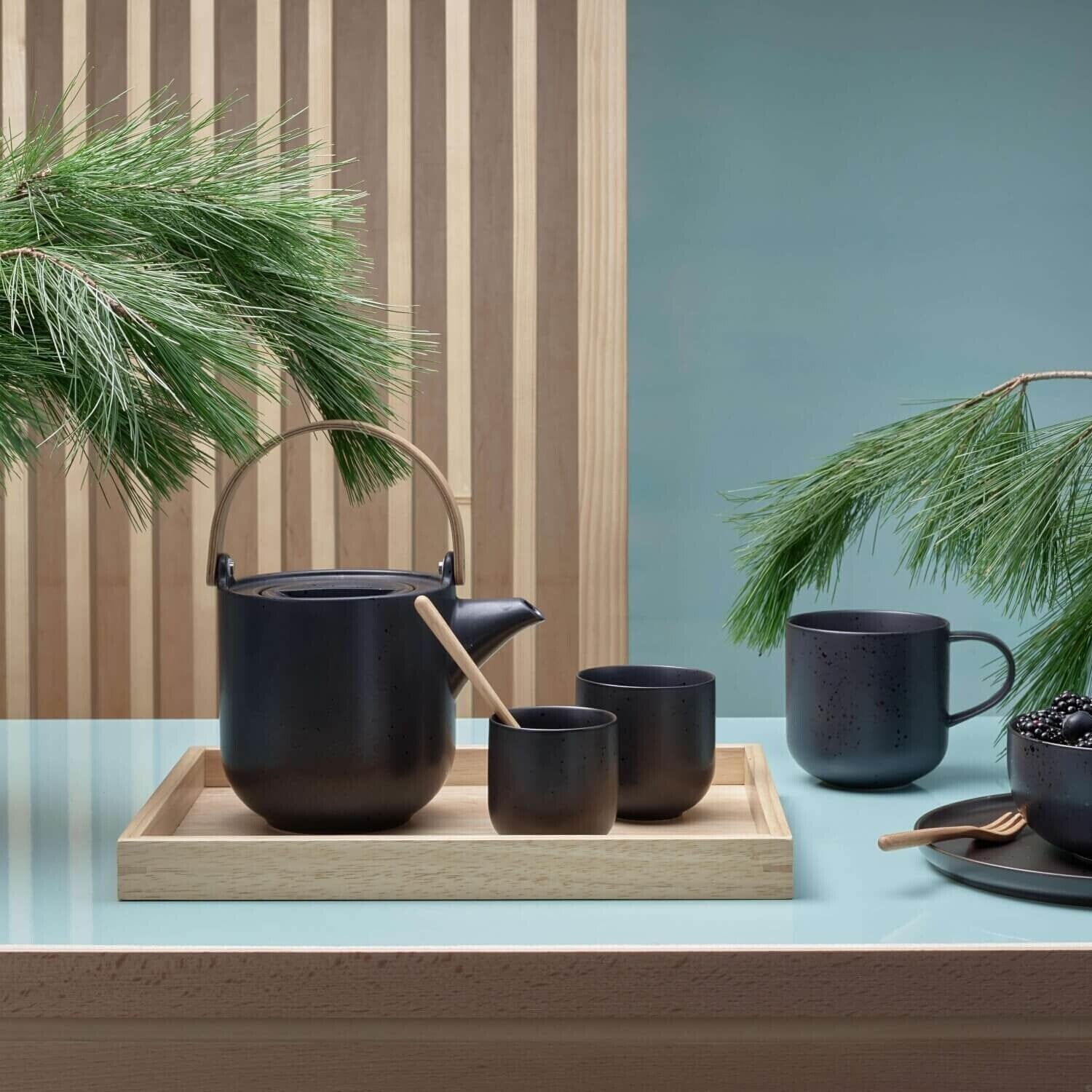 Teekanne mit Holzgriff "Coppa Kuro" - 600 ml (Schwarz)