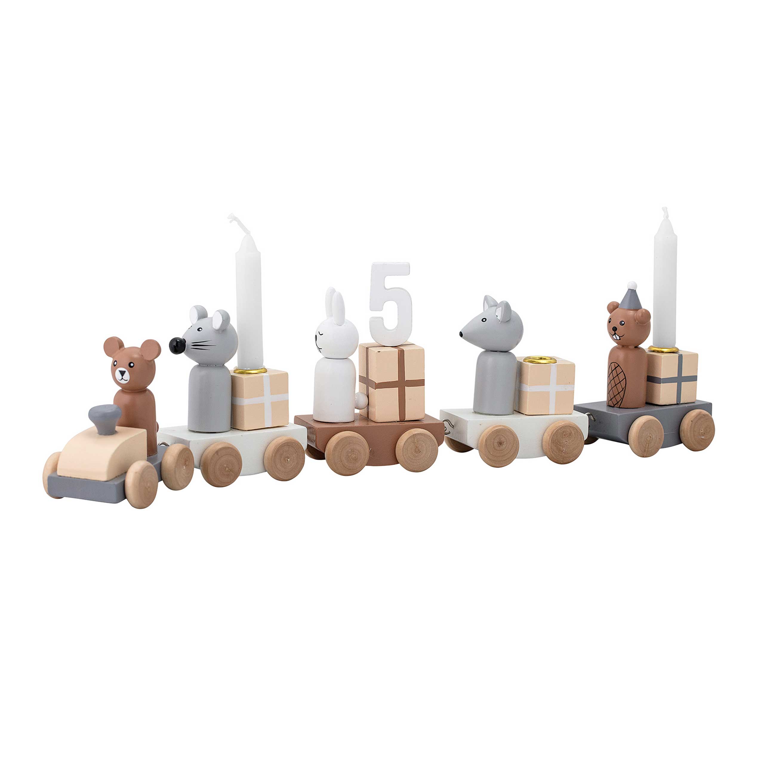 Geburtstagszug "Tierparade" - 38x11x5 cm (Braun/Grau/Weiß)