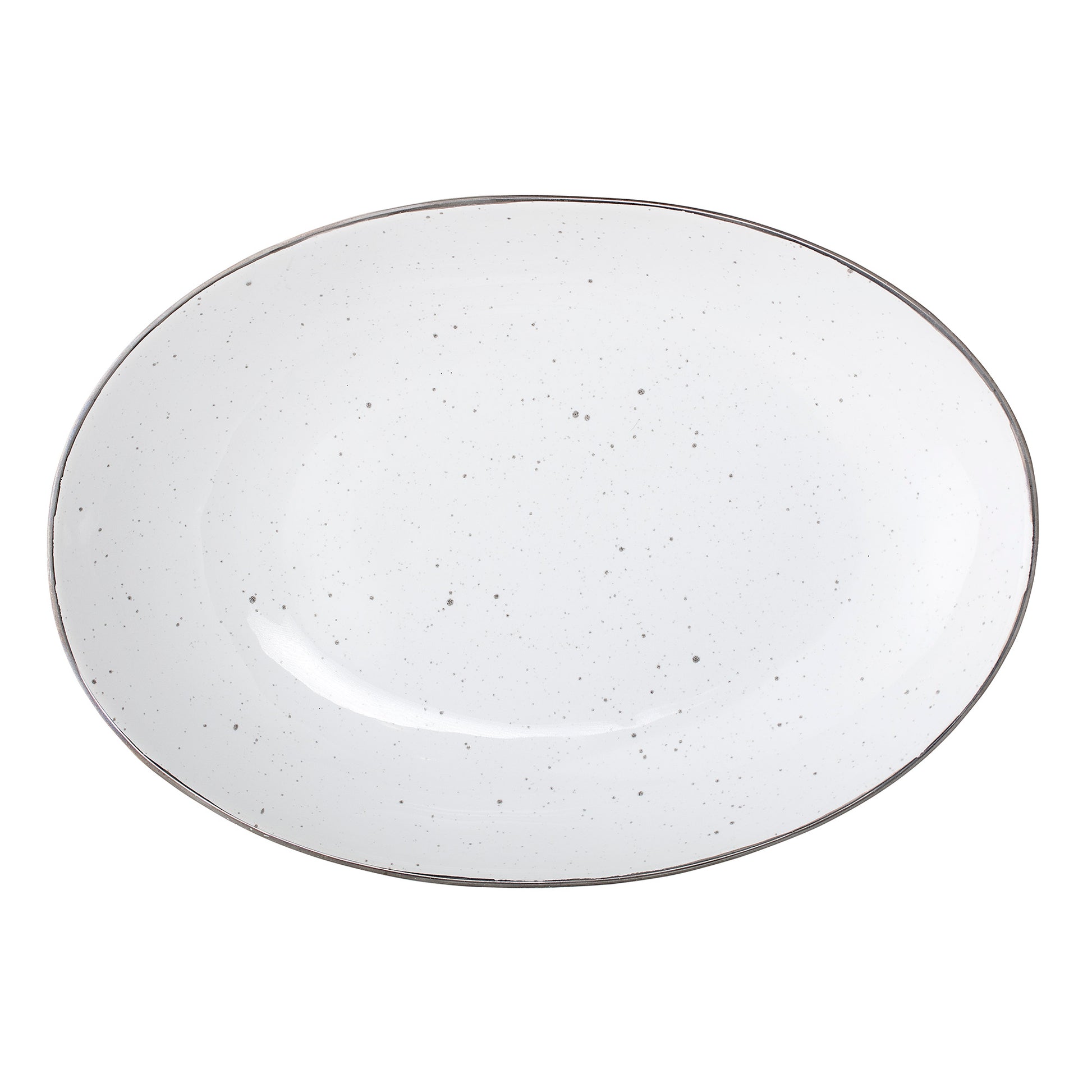 Servierteller Emily, oval, weiß mit feinen Sprenkeln und schmalem Rand