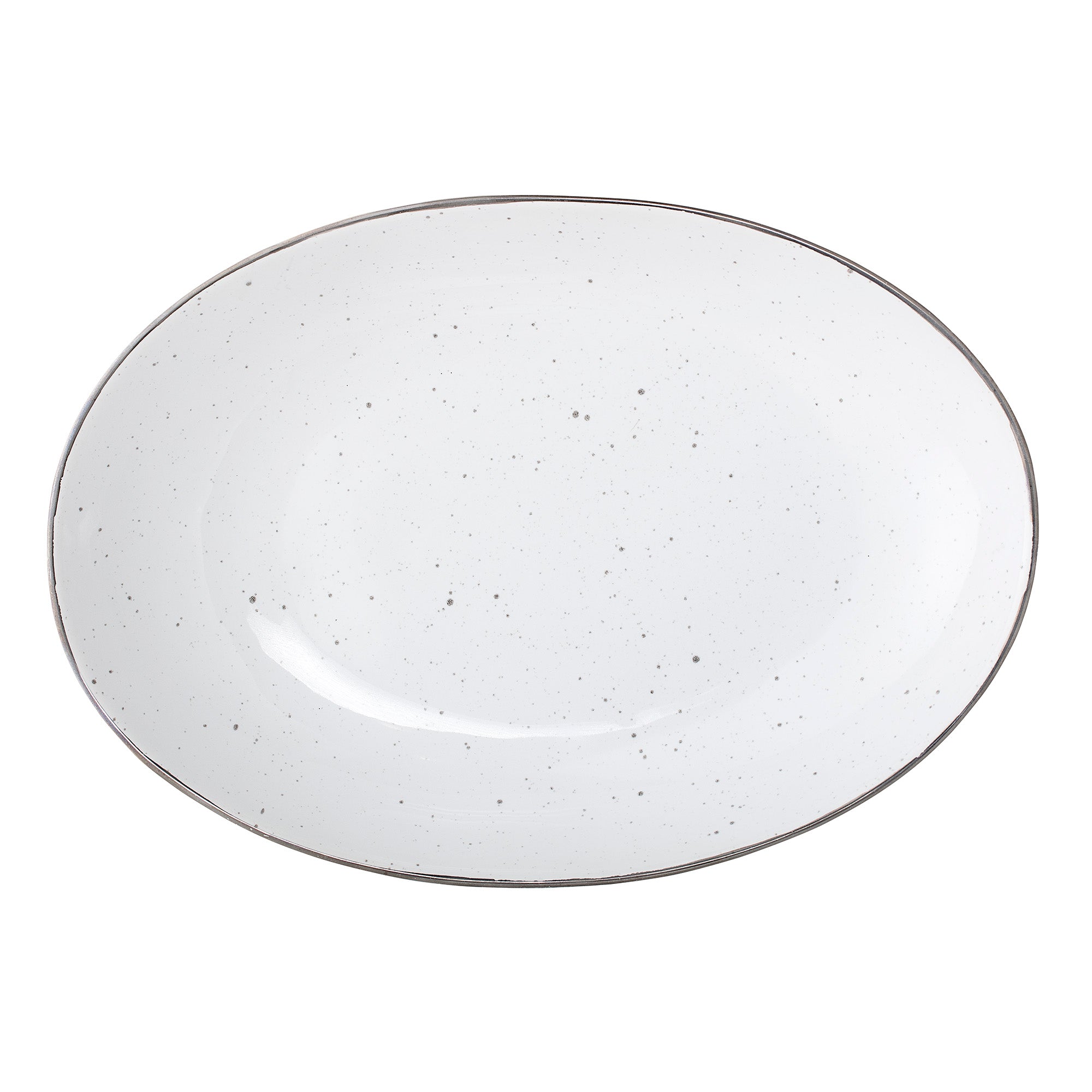 Servierteller Emily, oval, weiß mit feinen Sprenkeln und schmalem Rand