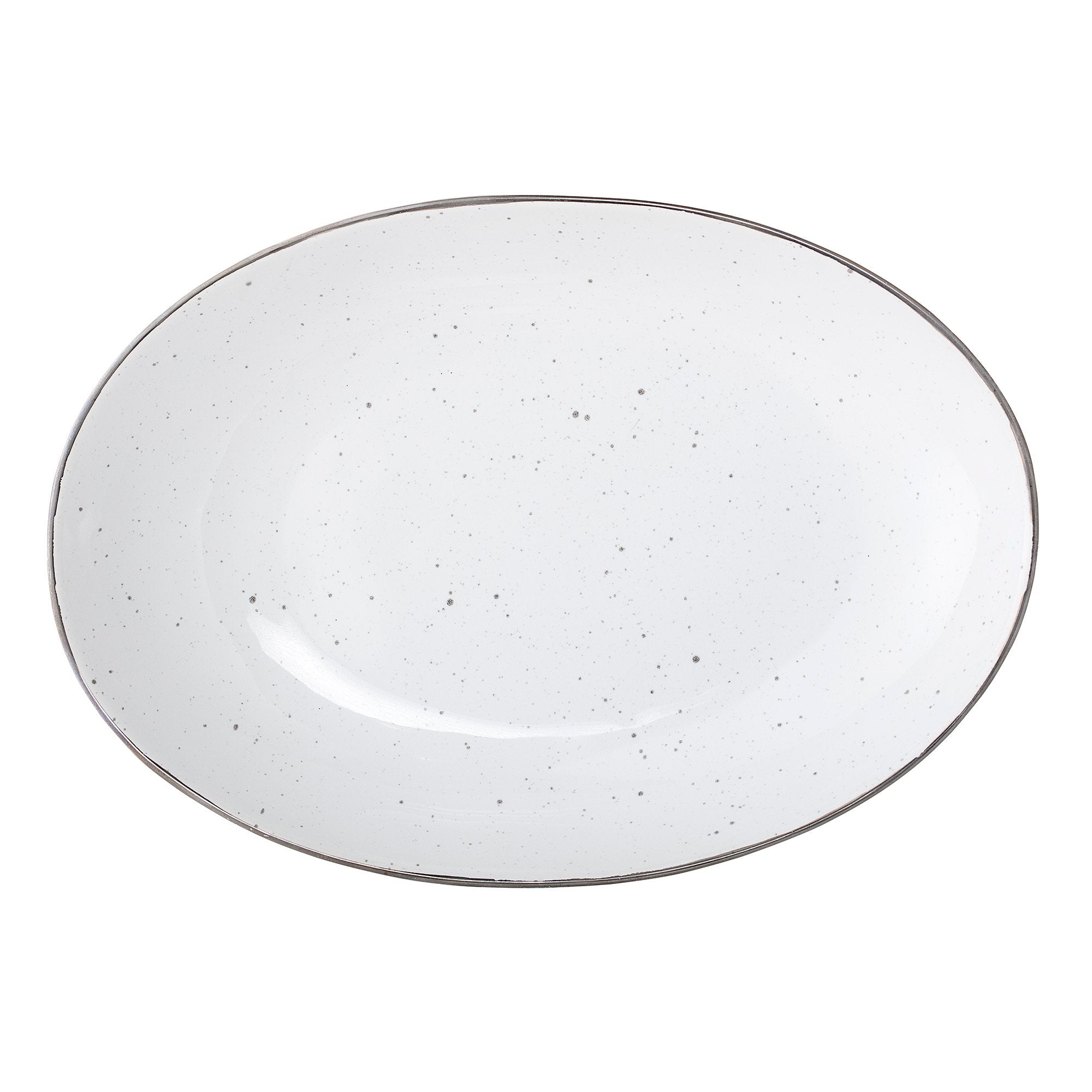 Ovale Servierplatte in Weiß mit Sprenkeln und schmalem Rand