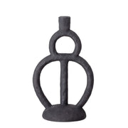 Kerzenständer Mahin aus dunklem Metall mit durchbrochenem Ringmuster und Kerzenhalter