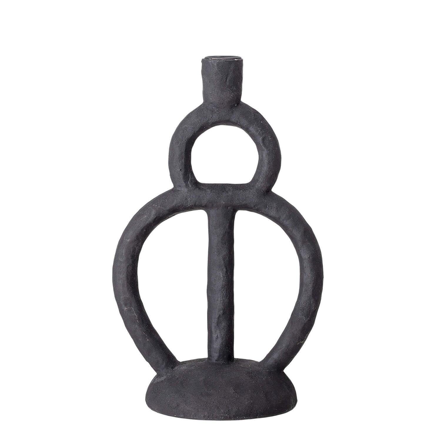 Kerzenständer Mahin aus dunklem Metall mit durchbrochenem Ringmuster und Kerzenhalter