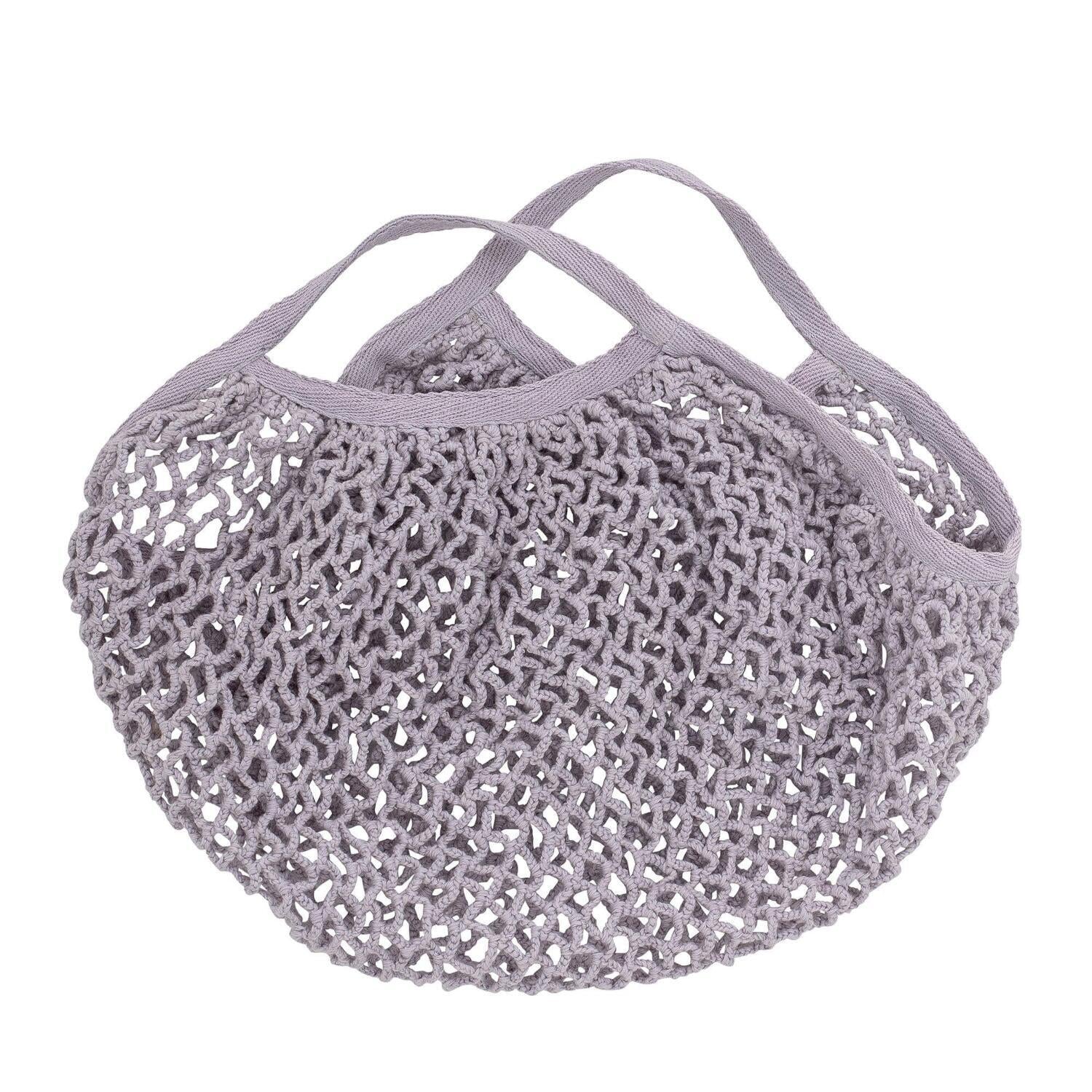 Tasche „Hugi“ aus lilafarbenem Häkelnetz mit zwei Tragegriffen