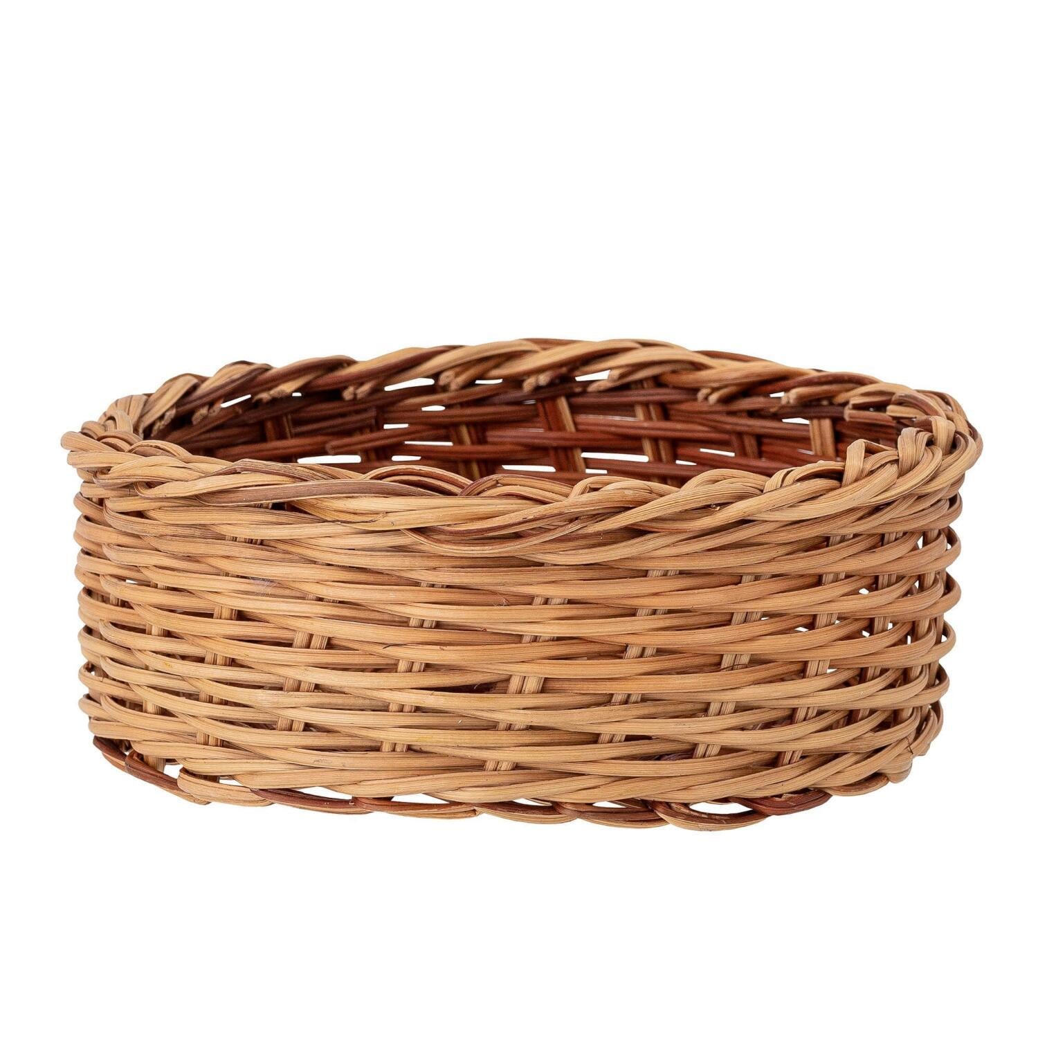Ovaler Flechtkorb aus Natur-Rattan mit flachem Rand und Griff