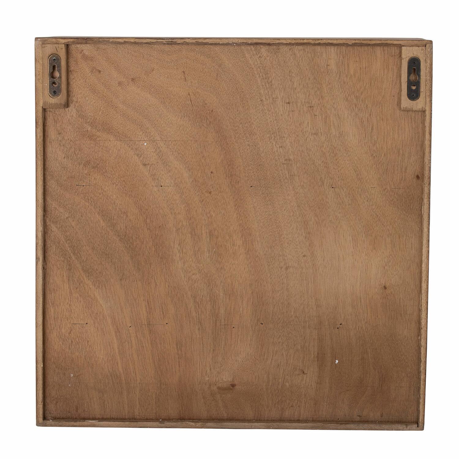 Rückwand aus braunem Holz mit Befestigungsbeschlägen an den Seiten