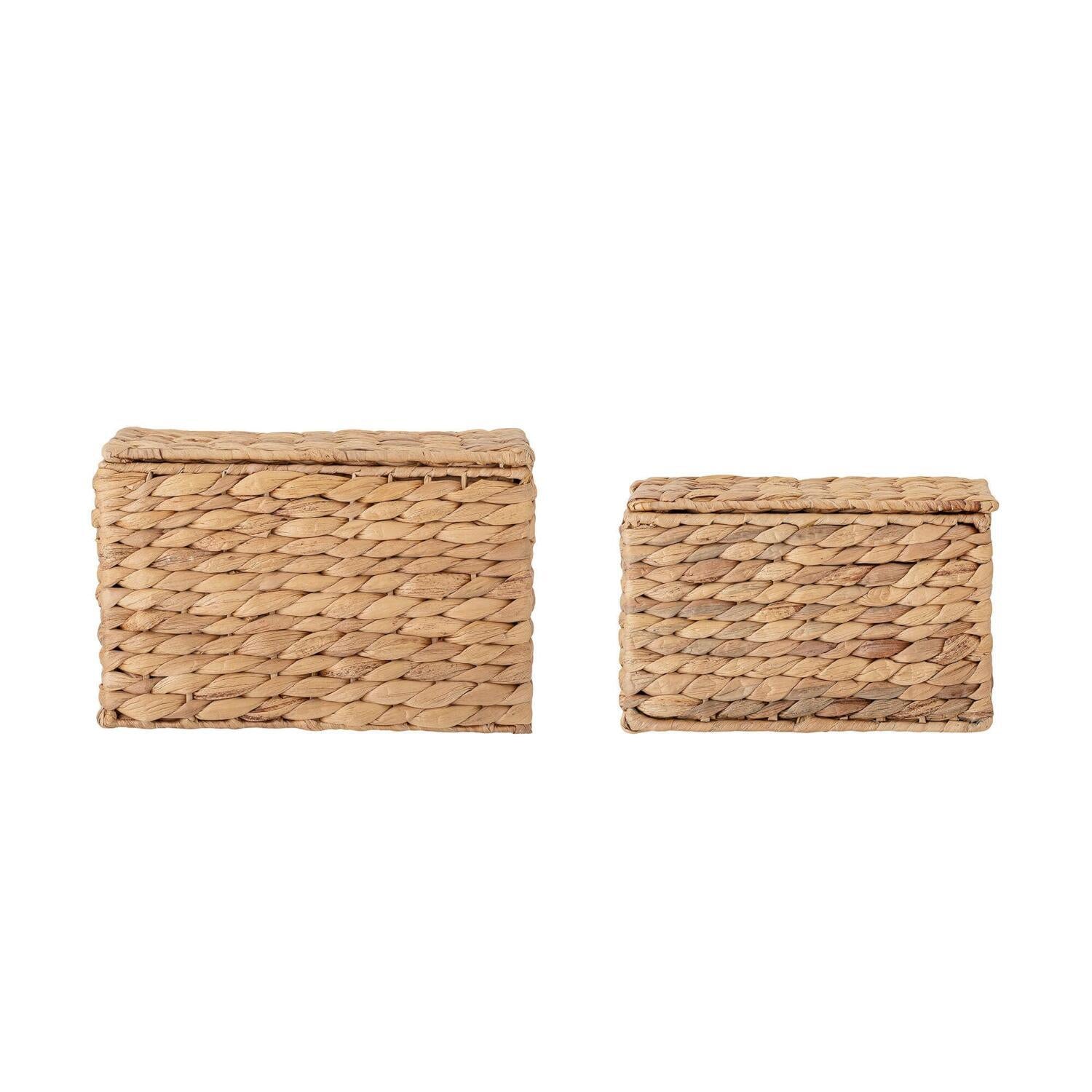 2er-Set Korb mit Deckel aus Naturgeflecht, rechteckig, geflochtener Rand