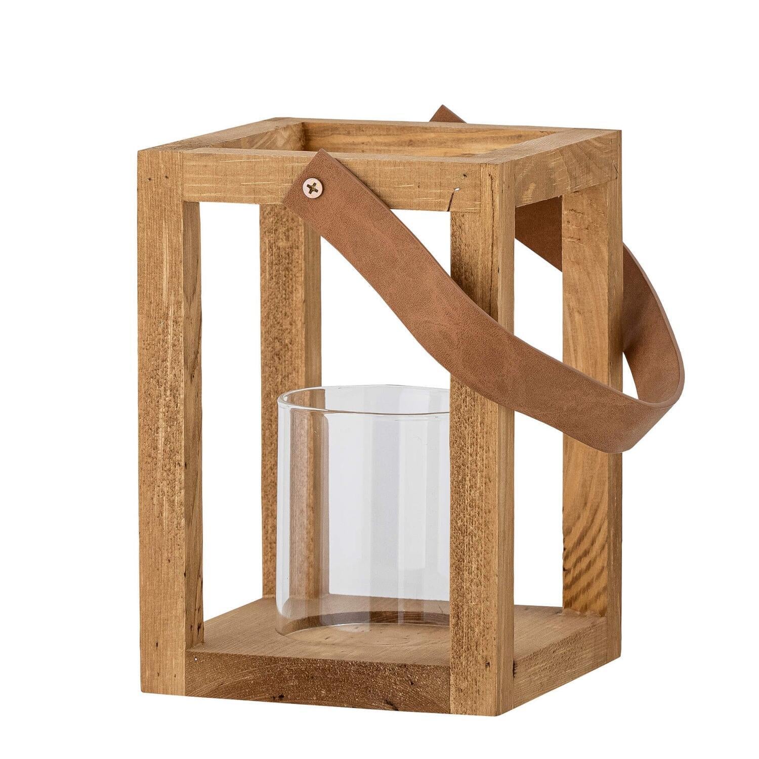 Laterne mit Glas "Lyra" - 14x14x20 cm (Natur)