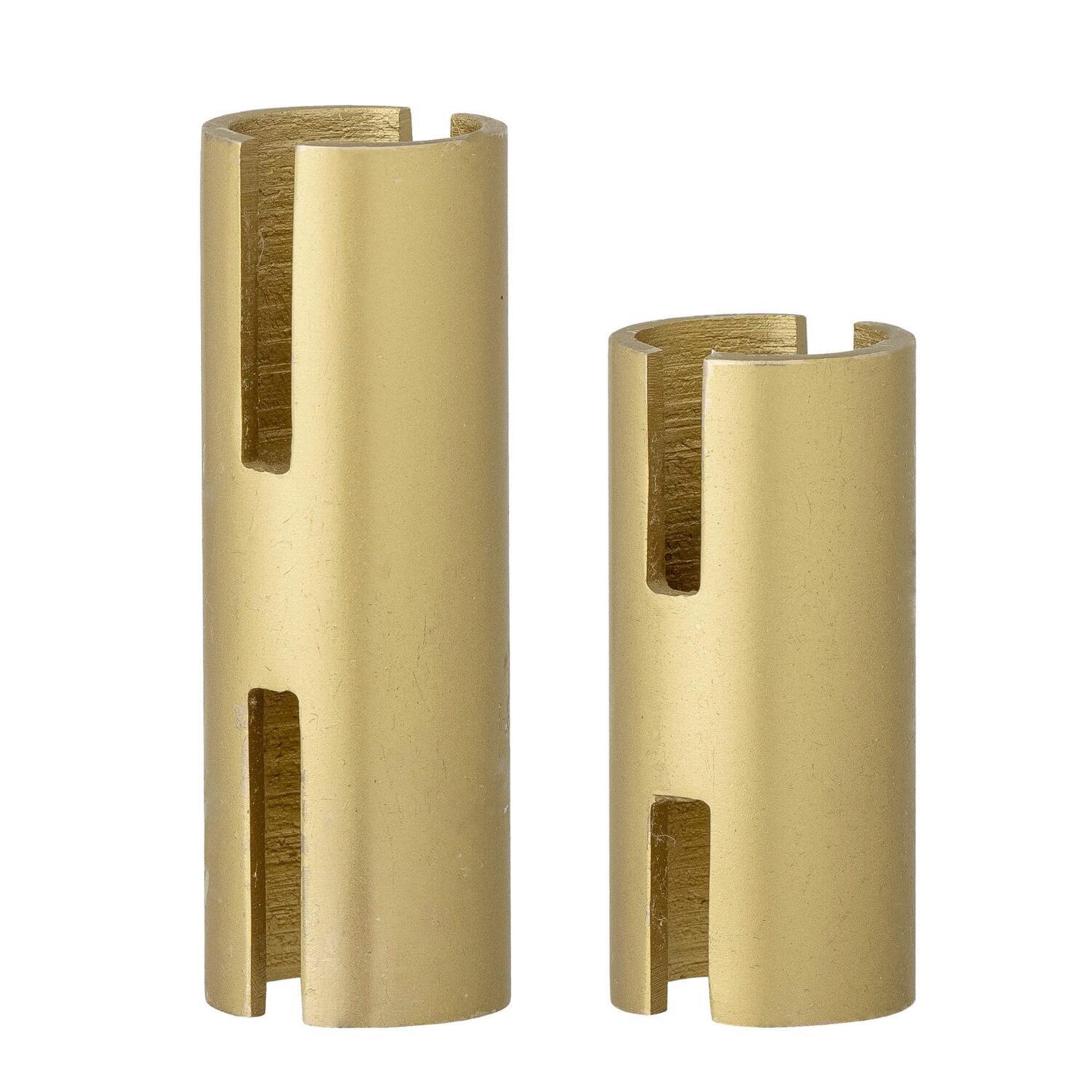 2er-Set Kerzenständer aus Metall, goldfarben, zylindrisch mit Aussparungen