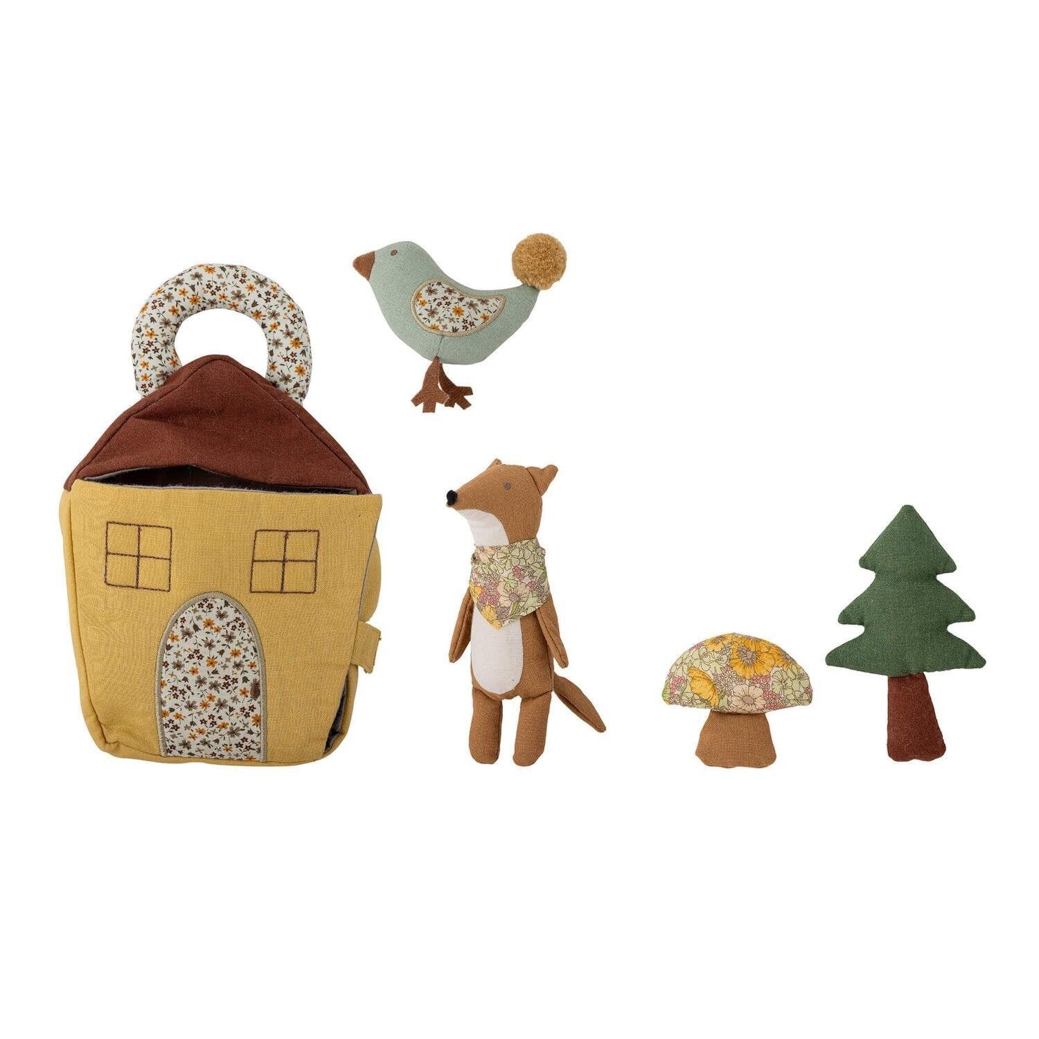Stoff-Spielzeug-Set: Stoffhaus mit Vogel, Hund und Baumfigur