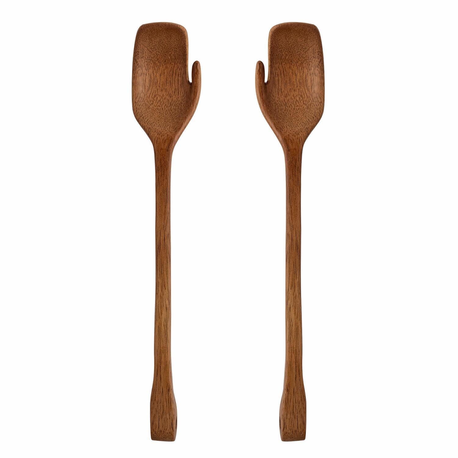 Salatbesteck-Zange aus Holz im braunen Ton, 2er-Set