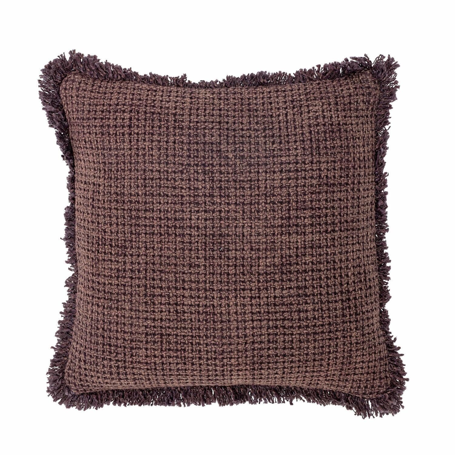 Kissen 45x45 cm, dunkel lila, gewebte Optik, Fransen an den Rändern