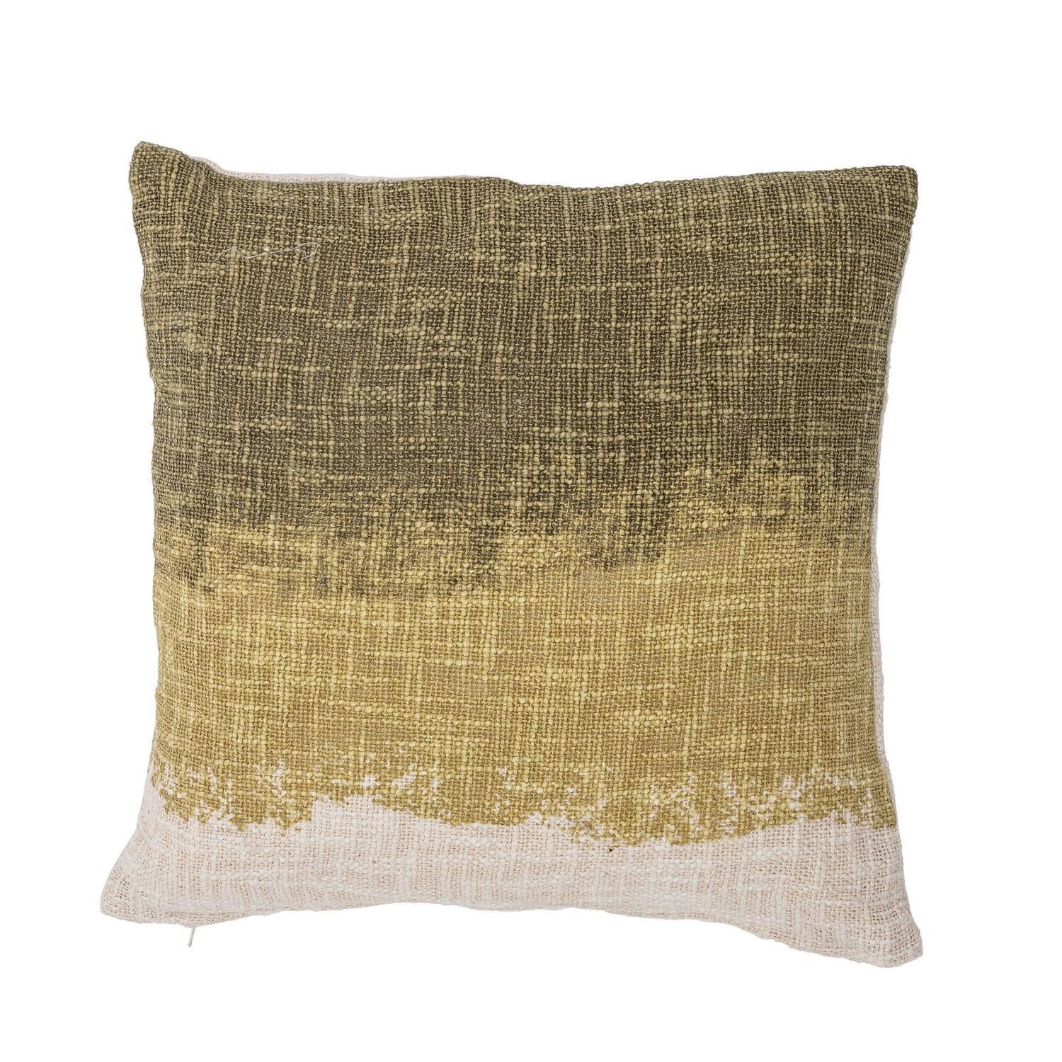 Kissenbezug aus gewebtem Stoff, grün-beige mit ausgefranstem Saum, 40x40 cm