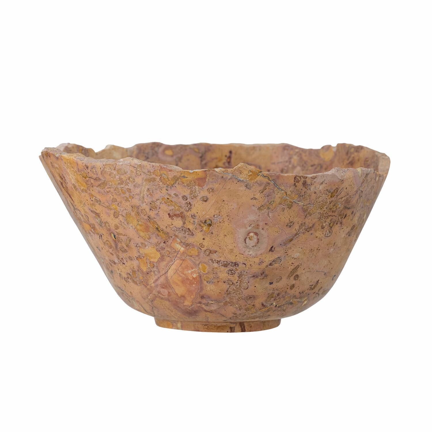 Orange-braune Schale mit rauer, sprenkeliger Struktur, breite Öffnung