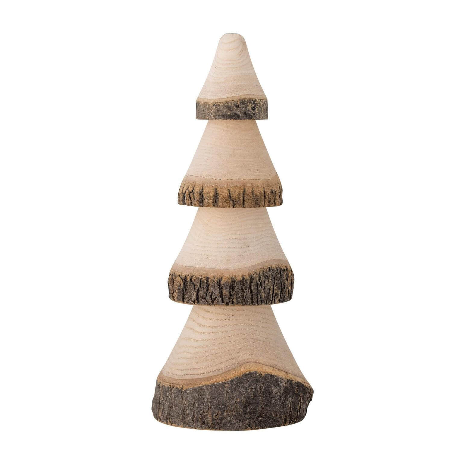 Deko-Baum aus hellem Holz mit dunkler Rindenoptik, konisch