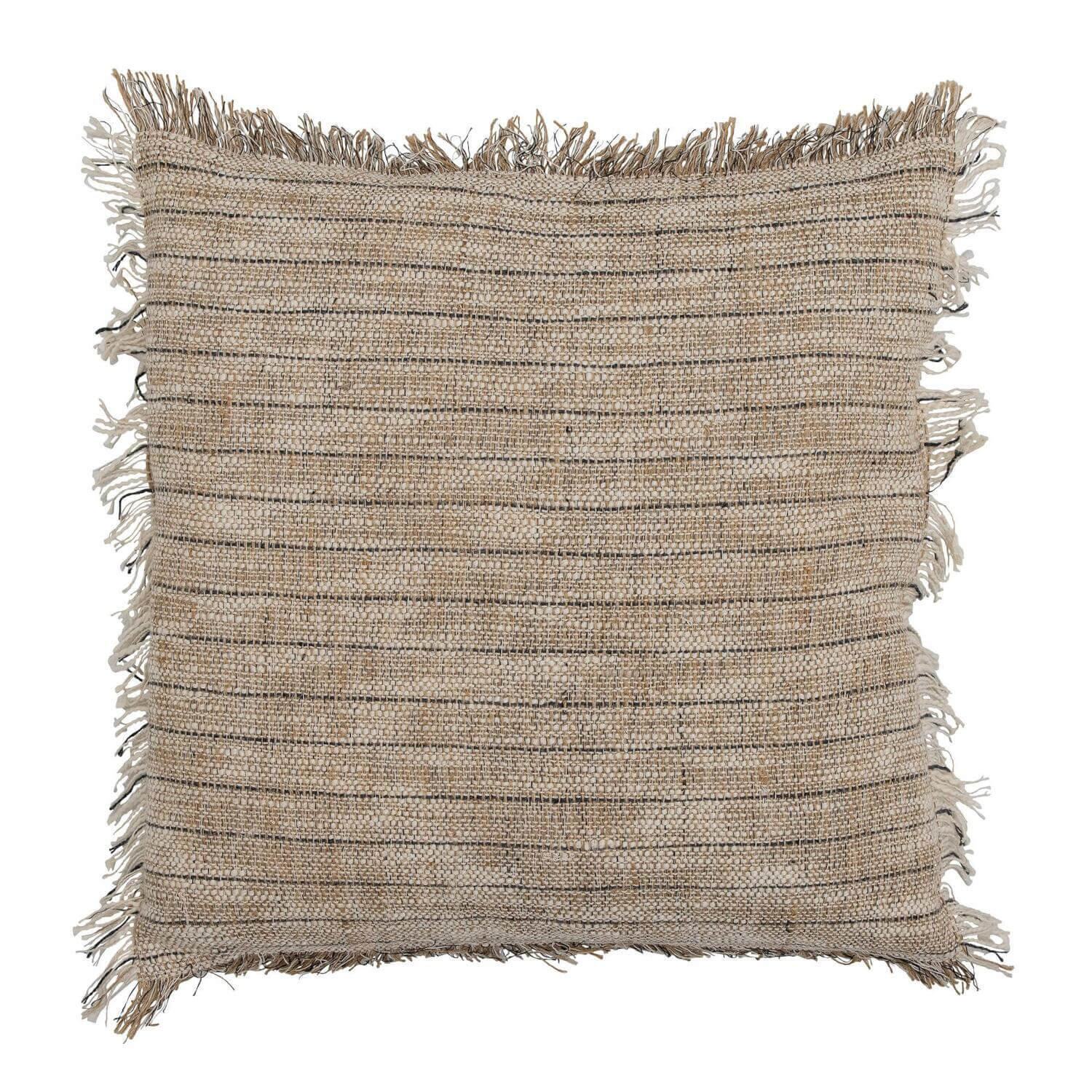 Kissen mit Fransen, naturfarbenes Streifenmuster, quadratisch 45×45 cm