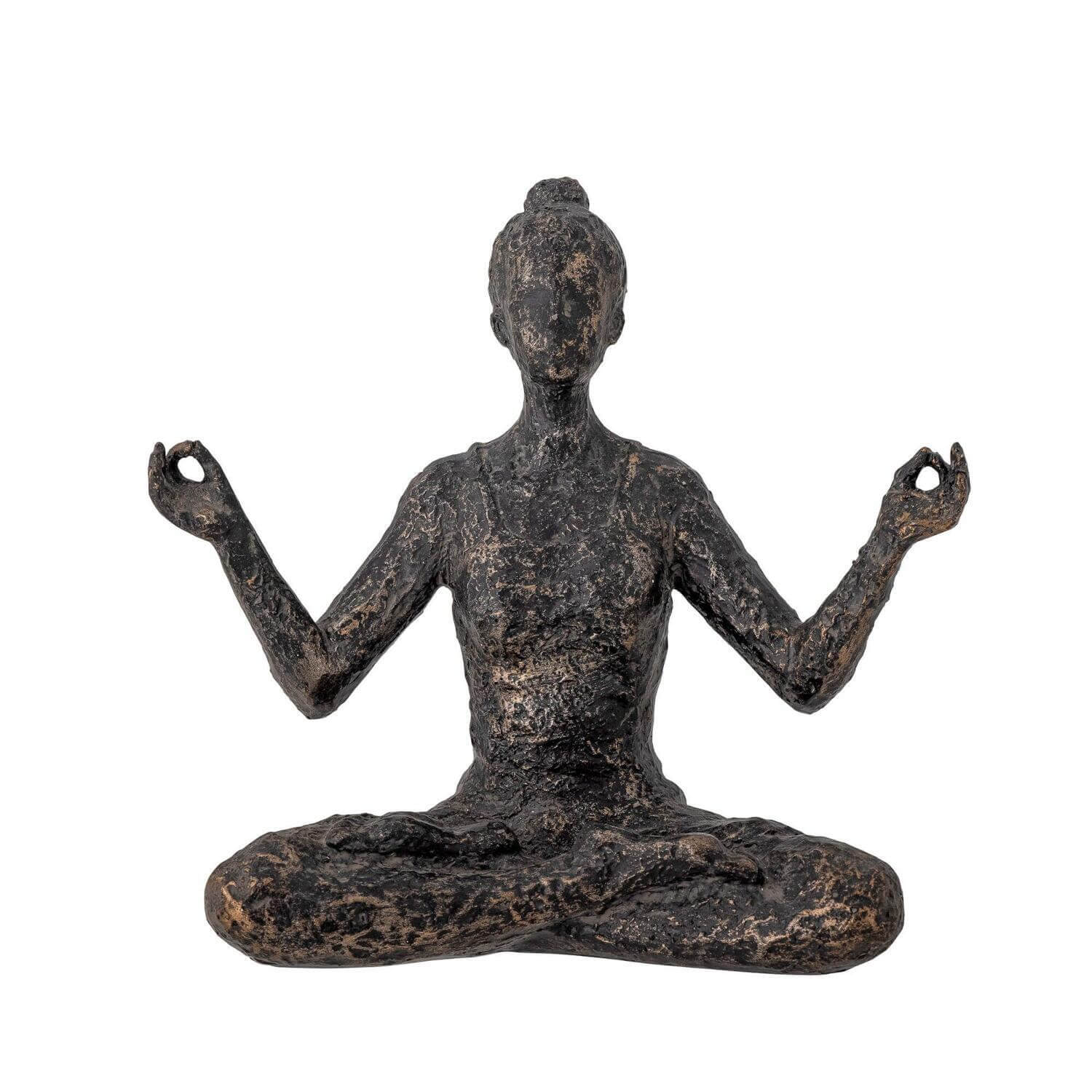 Sitzende Deko-Figur in Yogahaltung, dunkelgoldene Patina, Metall