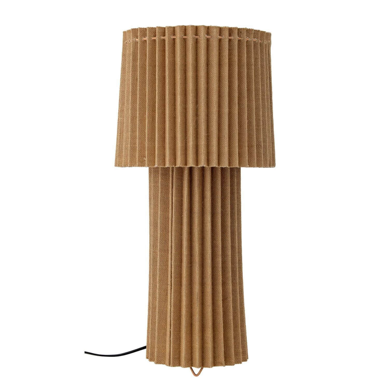 Tischlampe Siggi mit braunem geripptem Lampenschirm und Stoffsockel