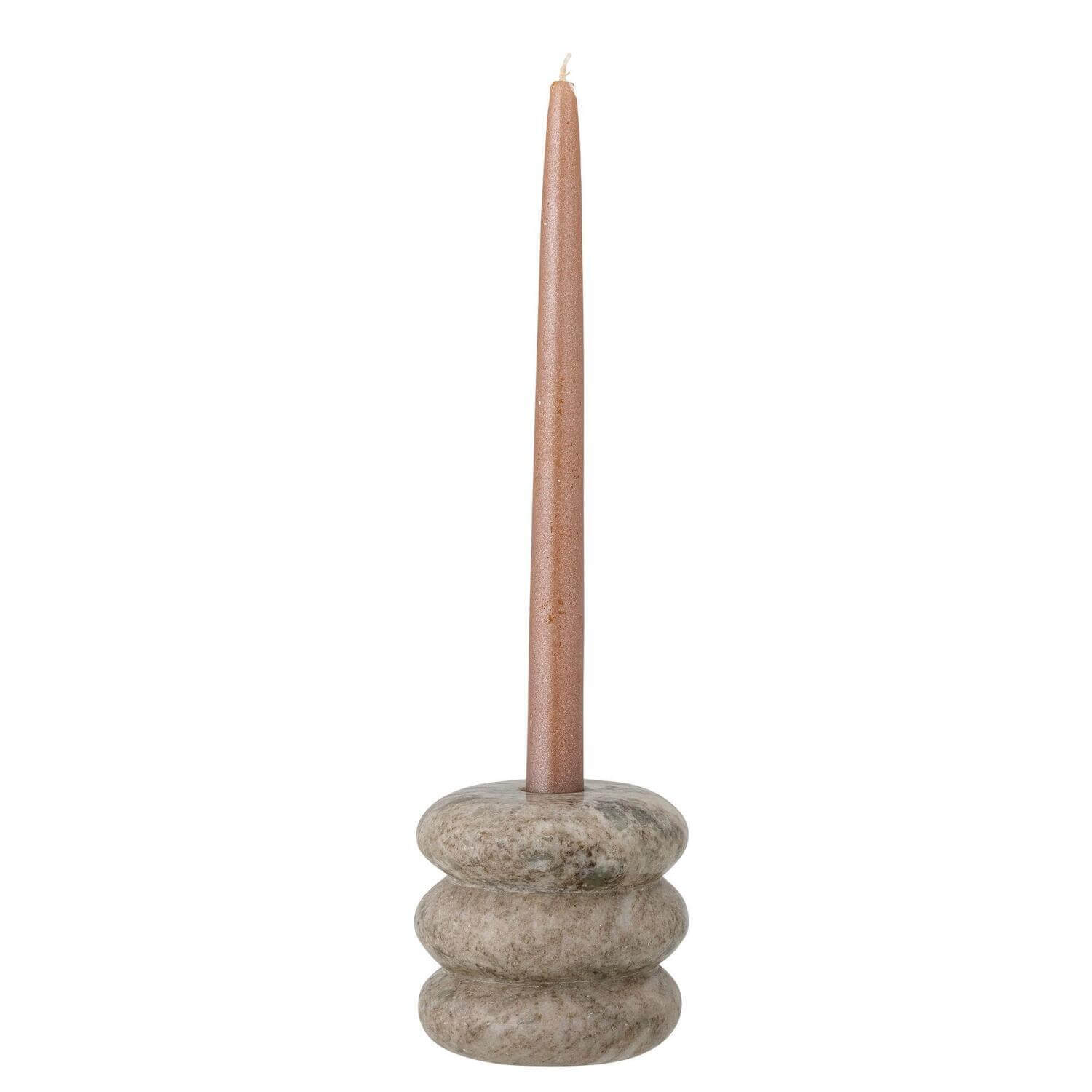 Kerzenständer mit brauner Kerze, braunbeige Steinoptik, stapelnder Zylinder