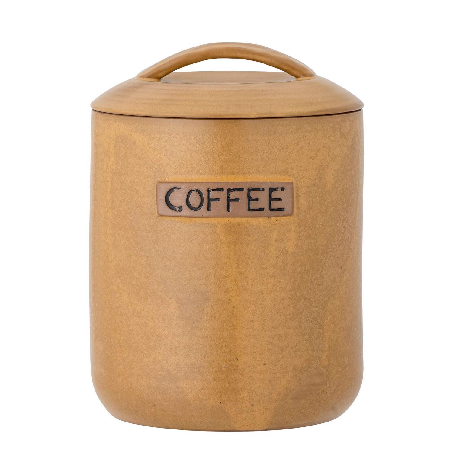 Braunes Vorratsgefäß mit Deckel und Tragegriff, Aufschrift „COFFEE“