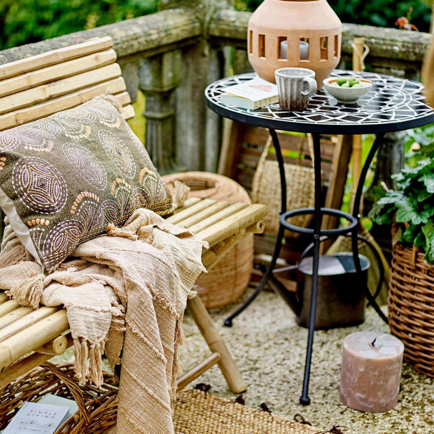 Decke „Pisa“ Natur auf Liegestuhl im Garten, mit Fransen und Struktur