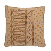 Zierkissen (45x45) in Natur mit goldenen Punkten und geometrischer Stickerei