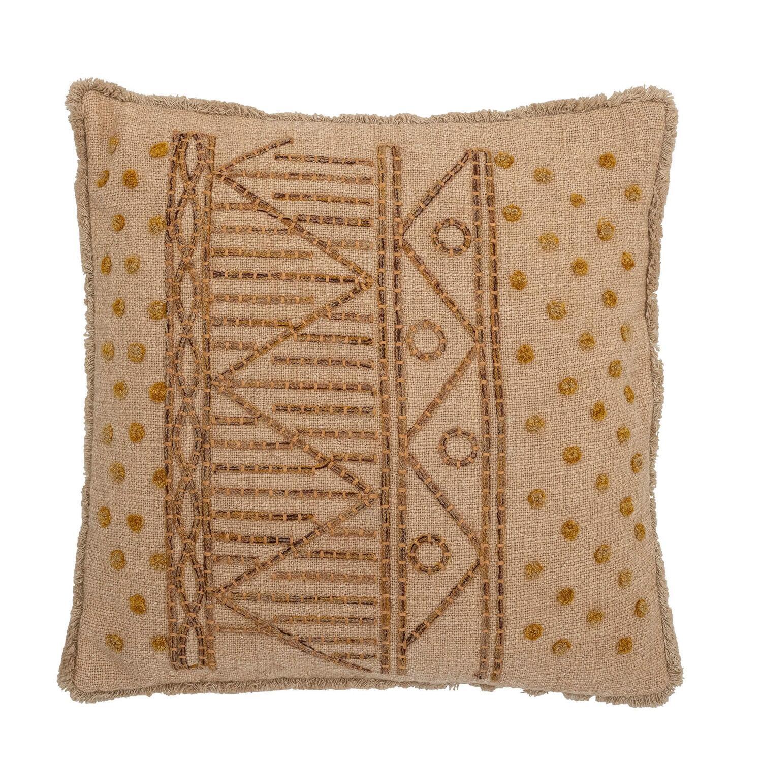 Zierkissen (45x45) in Natur mit goldenen Punkten und geometrischer Stickerei