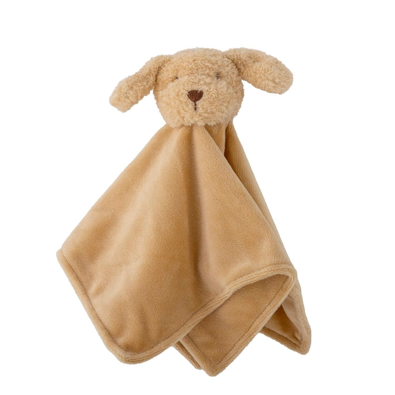 Kuscheldecke Villie mit Hundemotiv, braun, weiche Plüschohren und Schnauze