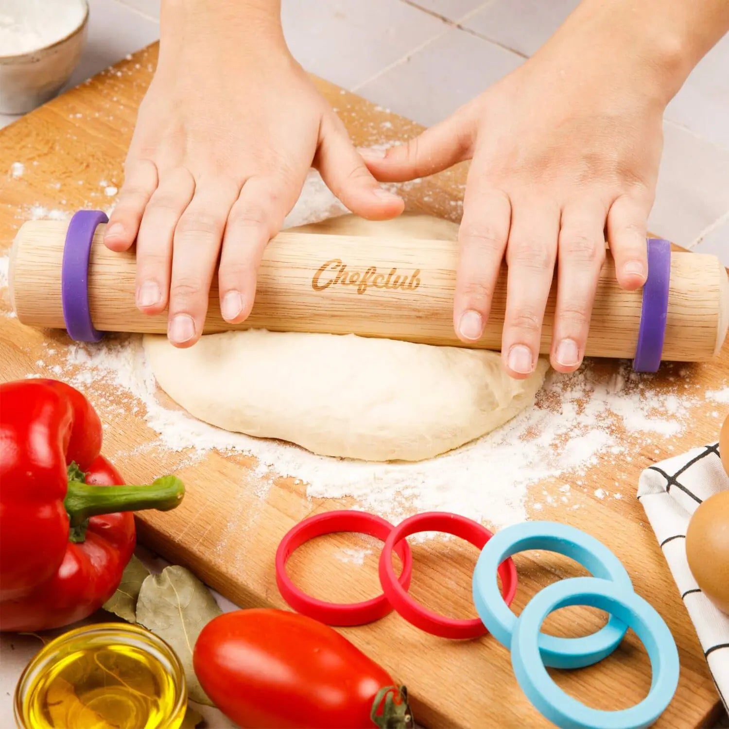 Nudelholz mit Silikonringen Chefclub