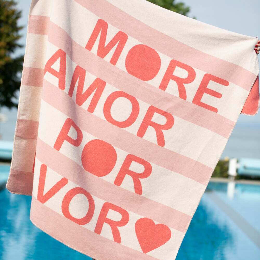 Flanelldecke "SILVRETTA - more amor" - 200x140 cm (Altrosa)