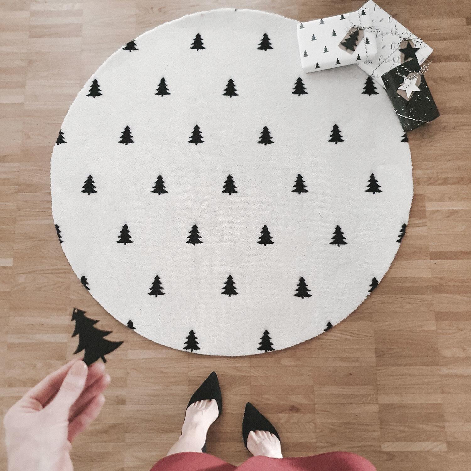 Runde waschbare Fußmatte "Tannen" - 100 cm (Weiß)