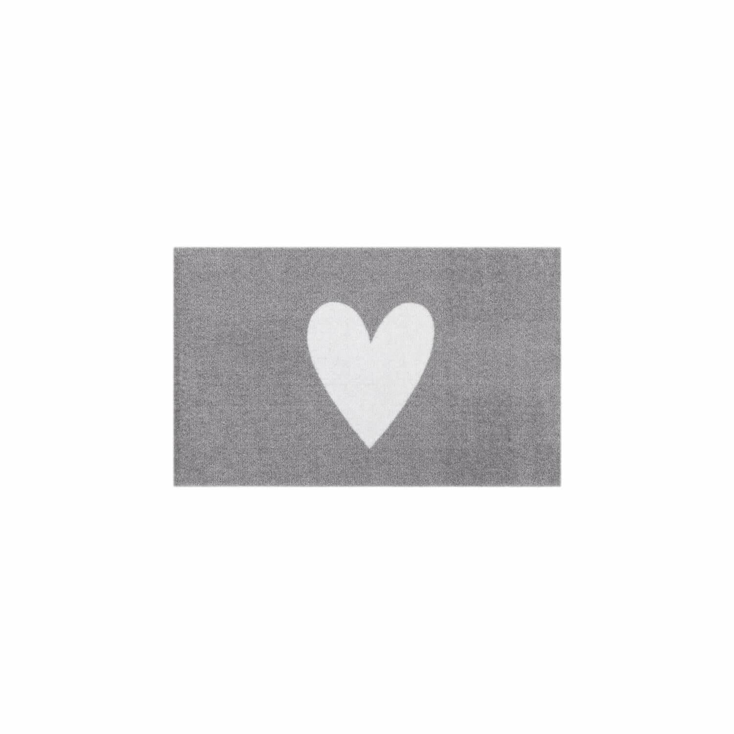 Waschbare Fußmatte "Weißes Herz" - 75x45 cm (Grau/Weiß)