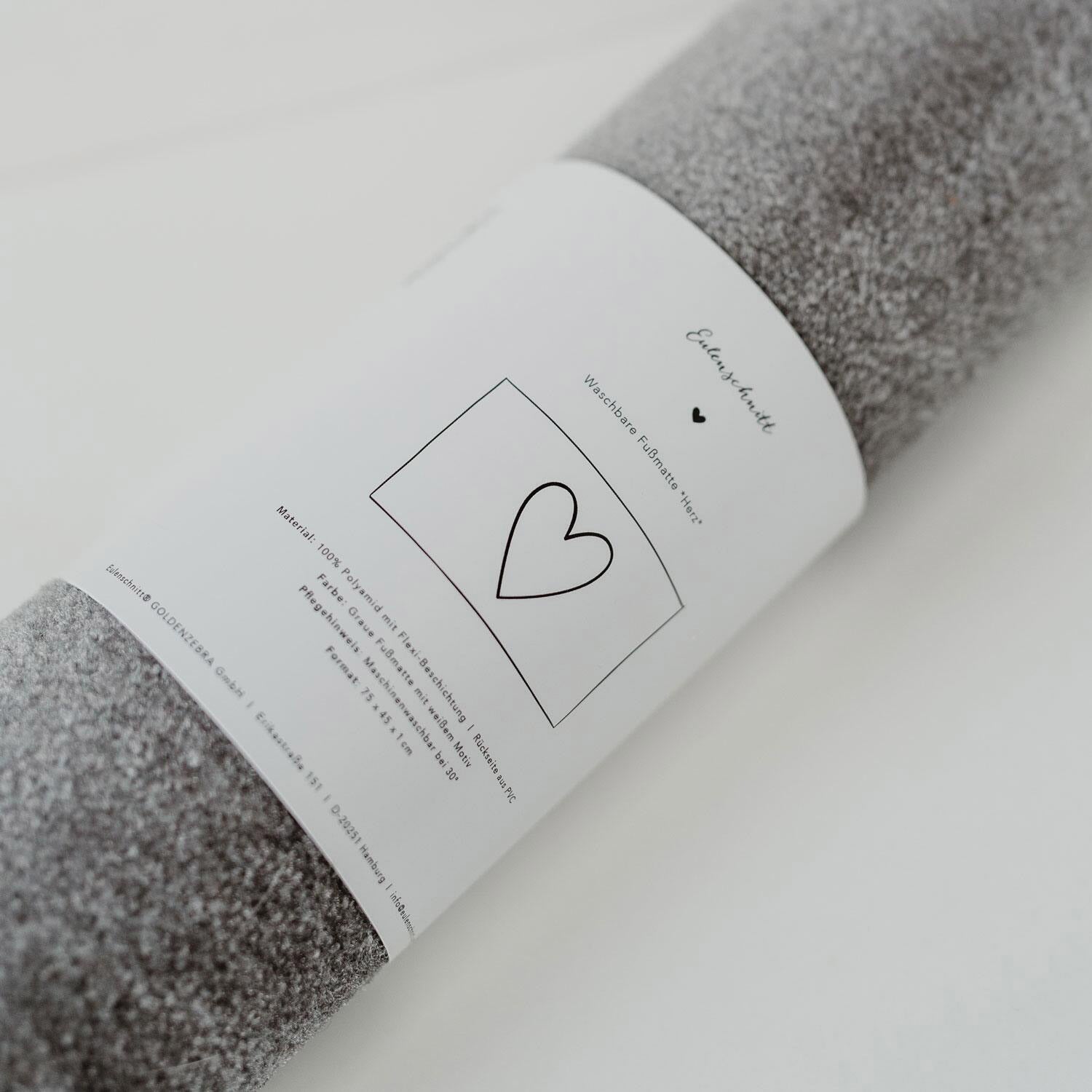 Waschbare Fußmatte "Weißes Herz" - 75x45 cm (Grau/Weiß)