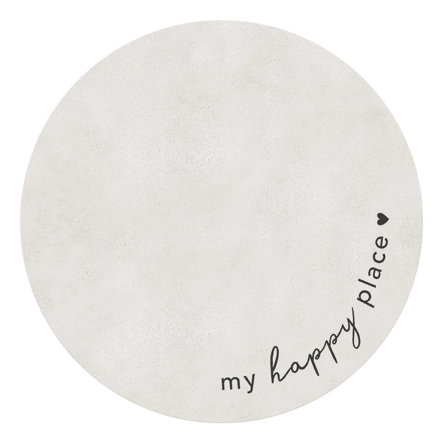 Matte rund waschbar "Happy Place" - 100 cm (Creme) Eulenschnitt