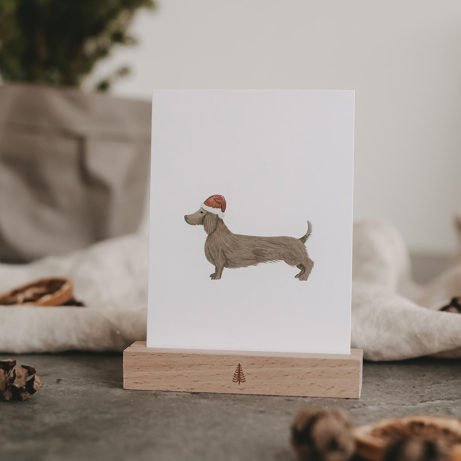 Aquarellkarte "Christmas Dachshund" - 10,5x14,8 cm (Weiß)