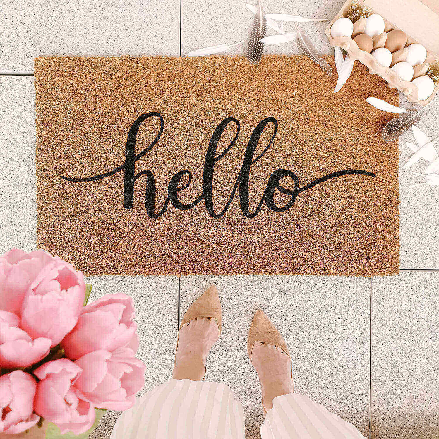 Kokos-Fußmatte "Hello" - 45x75 cm (Natur)