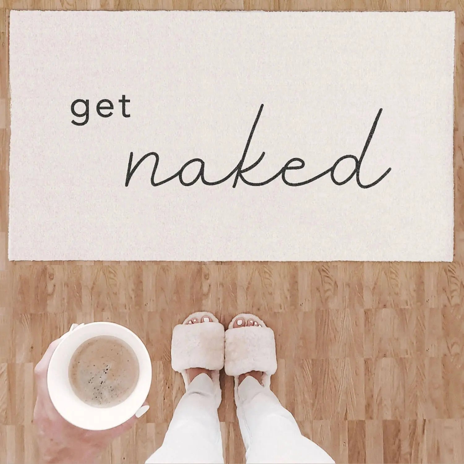 Waschbare Badematte "Get naked" - 67x120 cm (Creme) Eulenschnitt