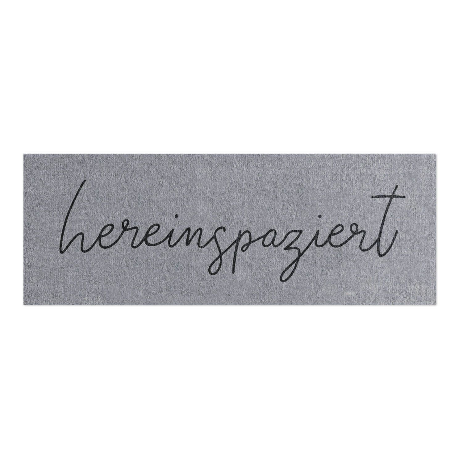 Fußmatte schmal waschbar "Hereinspaziert" - 75x25 cm (Grau)
